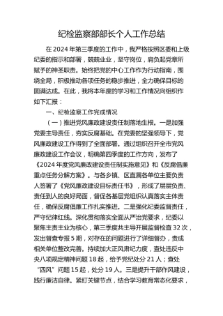 纪检监察部部长个人工作总结
