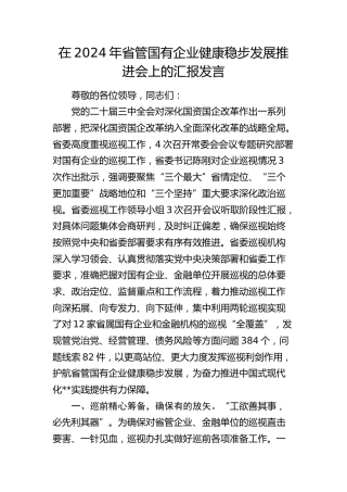 在省管国有企业健康稳步发展推进会上的汇报发言