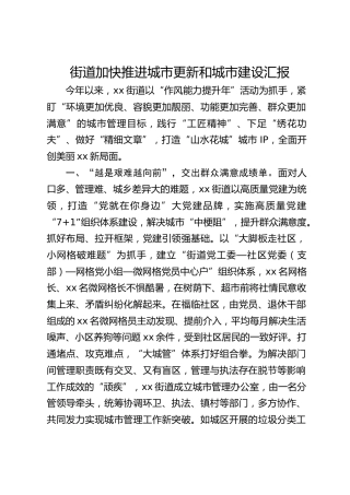 街道加快推进城市更新和城市建设汇报