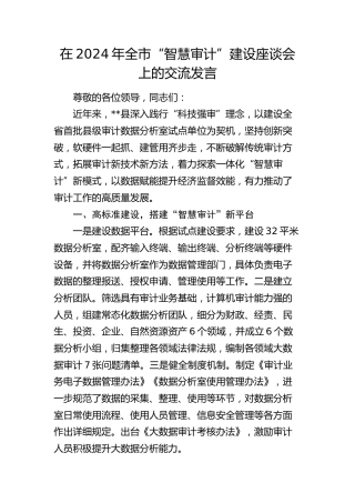 在全市“智慧审计”建设座谈会上的交流发言
