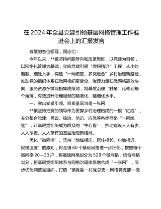 在全县党建引领基层网格管理工作推进会上的汇报发言