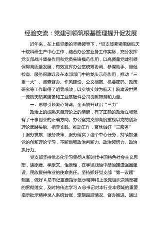 经验交流：党建引领筑根基 管理提升促发展（发言）