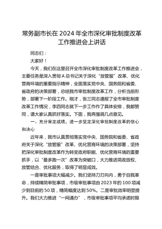 常务副市长在全市深化审批制度改革工作推进会上讲话