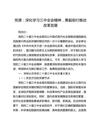 党课：深化学习三中全会精神，勇毅前行推动改革发展3100字