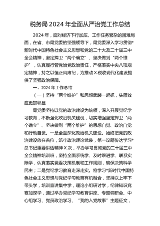 税务系统2024年全面从严治党工作总结5400字