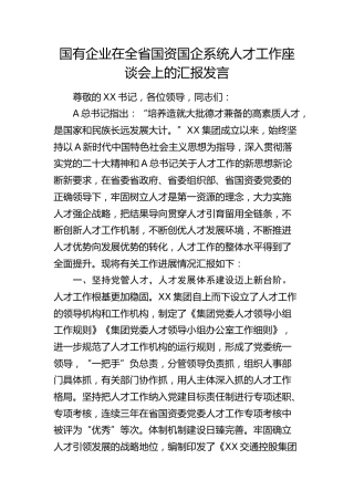 国企公司在全省国资国企系统人才工作座谈会上的汇报发言