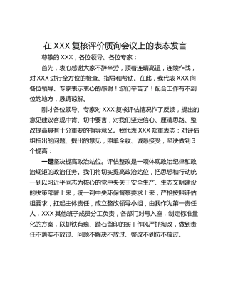 在XXX复核评价质询会议上的表态发言