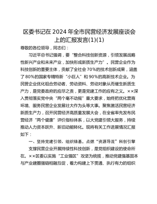 区委书记在2024年全市民营经济发展座谈会上的汇报发言(1)(1)