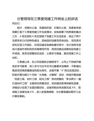 分管领导在三季度党建工作例会上的讲话