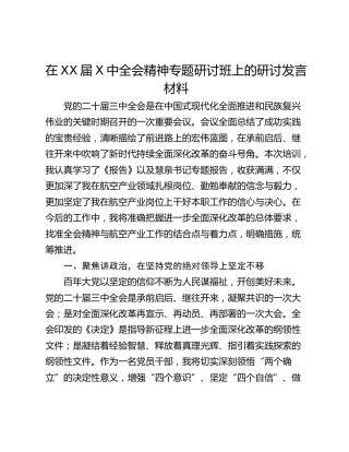 在XX届X中全会精神专题研讨班上的研讨发言材料