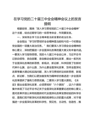 在学习党的二十届三中全会精神会议上的发言提纲