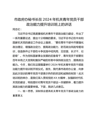 市政府办秘书长在2024年机关青年党员干部政治能力提升培训班上的讲话_1