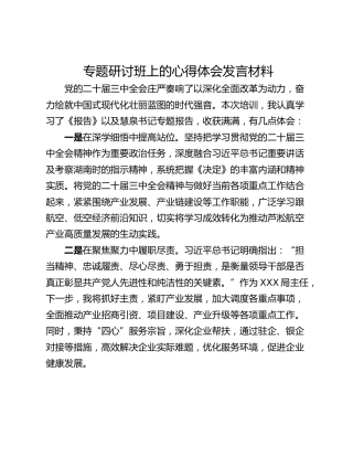 专题研讨班上的心得体会发言材料