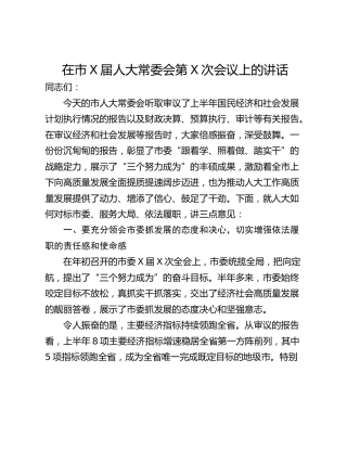 在市X届人大常委会第X次会议上的讲话