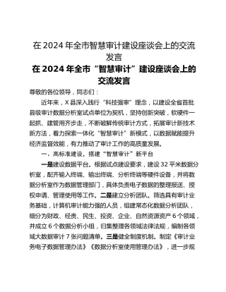 在2024年全市智慧审计建设座谈会上的交流发言