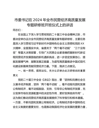 市委书记在2024年全市民营经济高质量发展专题研修班开班仪式上的讲话_1
