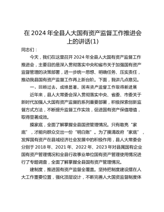 在2024年全县人大国有资产监督工作推进会上的讲话(1)