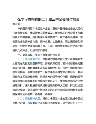 在学习贯彻党的二十届三中全会研讨发言