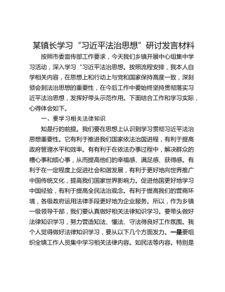 某镇长学习“习近平法治思想”研讨发言材料