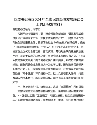 区委书记在2024年全市民营经济发展座谈会上的汇报发言(1)