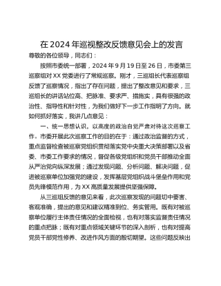 在2024年巡视整改反馈意见会上的发言