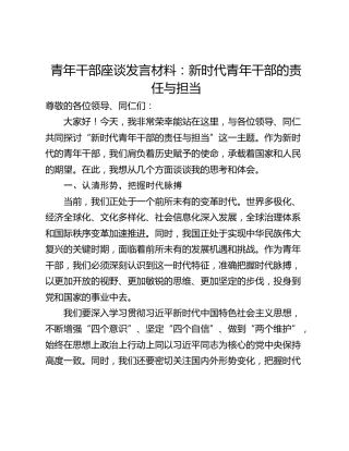 青年干部座谈发言材料：新时代青年干部的责任与担当