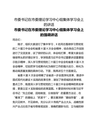 市委书记在市委理论学习中心组集体学习会上的讲话