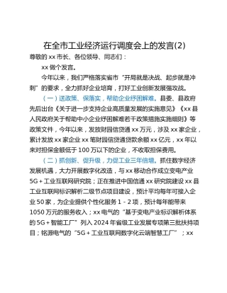 在全市工业经济运行调度会上的发言(2)