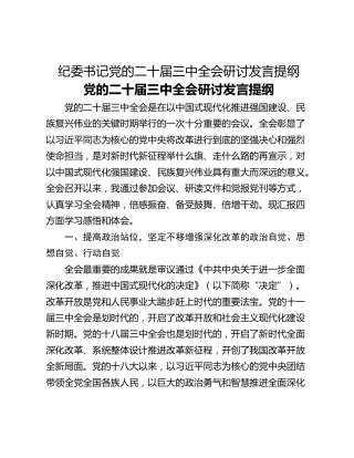 纪委书记党的二十届三中全会研讨发言提纲