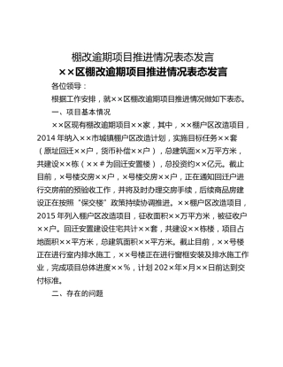 棚改逾期项目推进情况表态发言