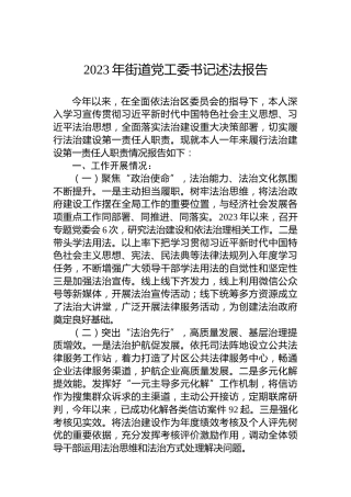 2023年街道党工委书记述法报告