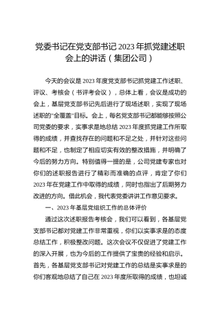 党委书记在党支部书记2023年抓党建述职会上的讲话（集团公司）