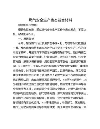 燃气安全生产表态发言材料
