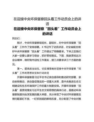 在迎接中央环保督察回头看工作动员会上的讲话