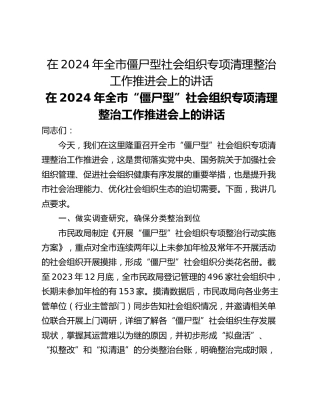 在2024年全市僵尸型社会组织专项清理整治工作推进会上的讲话
