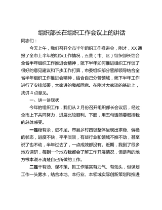 组织部长在组织工作会议上的讲话