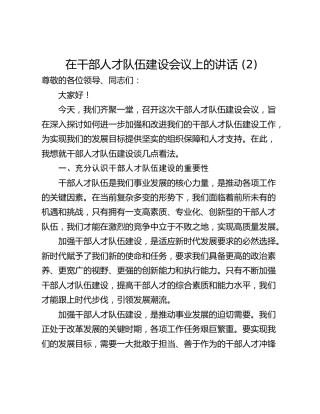 在干部人才队伍建设会议上的讲话 (2)