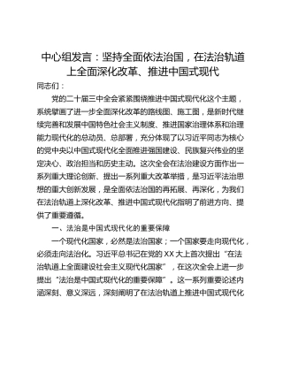 中心组发言：坚持全面依法治国，在法治轨道上全面深化改革、推进中国式现代