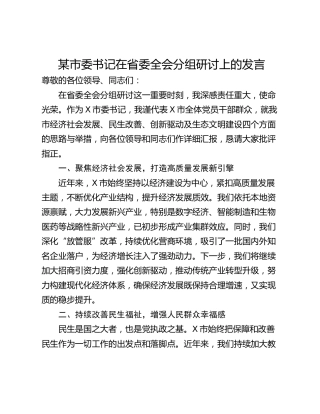 某市委书记在省委全会分组研讨上的发言