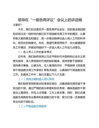领导在“一报告两评议”会议上的讲话稿