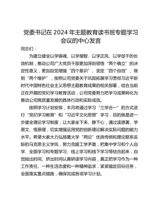 党委书记在2024年主题教育读书班专题学习会议的中心发言