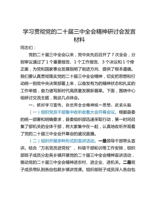 学习贯彻党的二十届三中全会精神研讨会发言材料_1