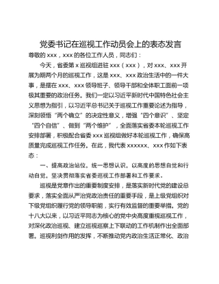 党委书记在巡视工作动员会上的表态发言