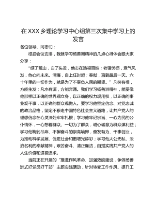 在XXX乡理论学习中心组第三次集中学习上的发言