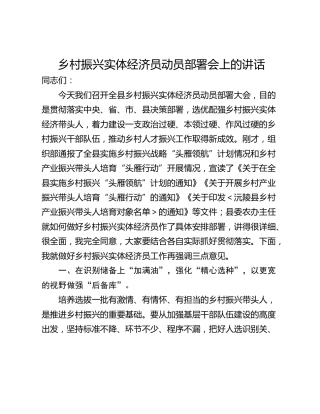 乡村振兴实体经济员动员部署会上的讲话