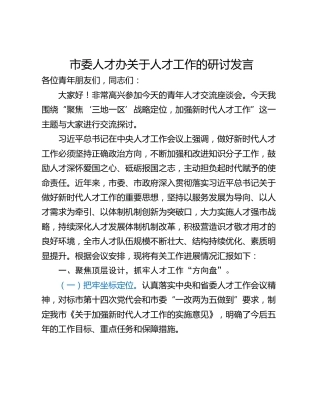 市委人才办关于人才工作的研讨发言