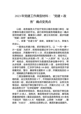 2023年党建工作典型材料：“党建＋政务”痛点变亮点