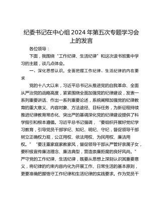 纪委书记在中心组2024年第五次专题学习会上的发言