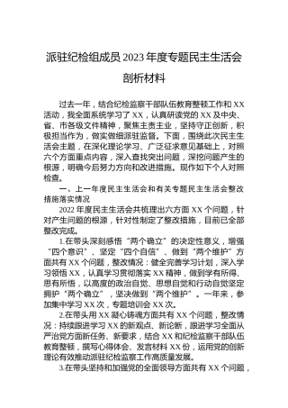 派驻纪检组成员2023年度专题民主生活会剖析材料