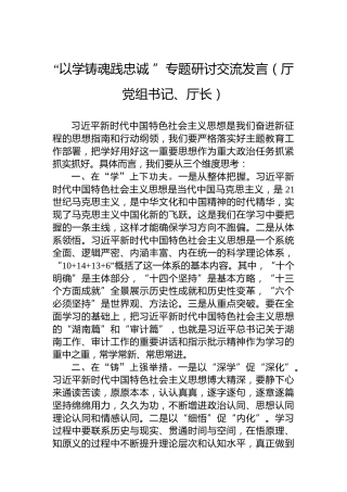 “以学铸魂践忠诚”专题研讨交流发言（厅党组书记、厅长）